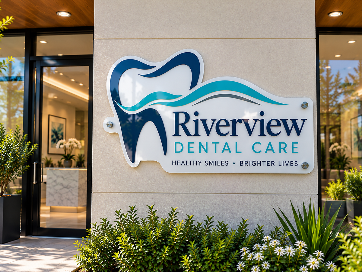 Modern custom business signage displayed indoors