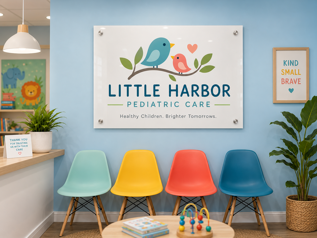 Custom acrylic logo sign in a modern corporate office